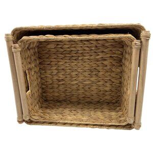 Handwoven Wicker Storage Baskets Set Of 2 With Wooden Handles - Rustic & Durable